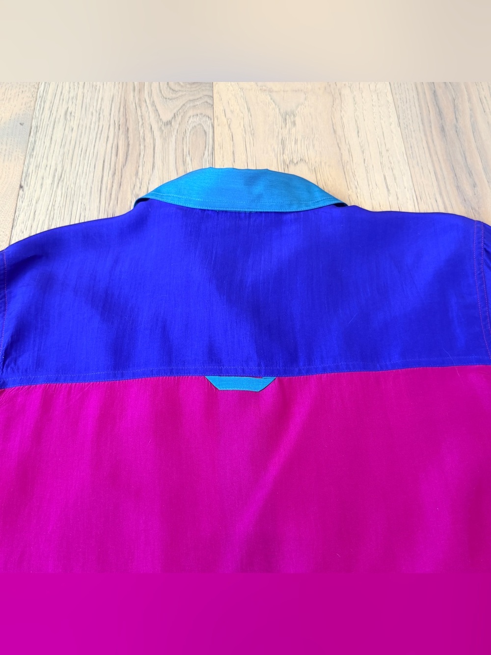Vintage Silk Petite Sophisticate Color Block Blouse Medium Pink Teal Purple Y2K - Picture 8 of 13